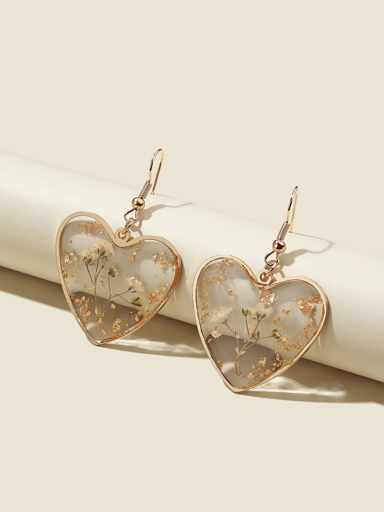 Flower Design Heart Charm Drop Earrings