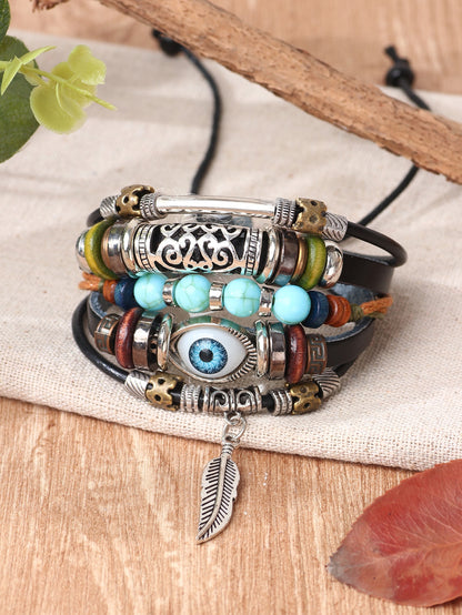 Eye & Feather Decor Layered Bracelet