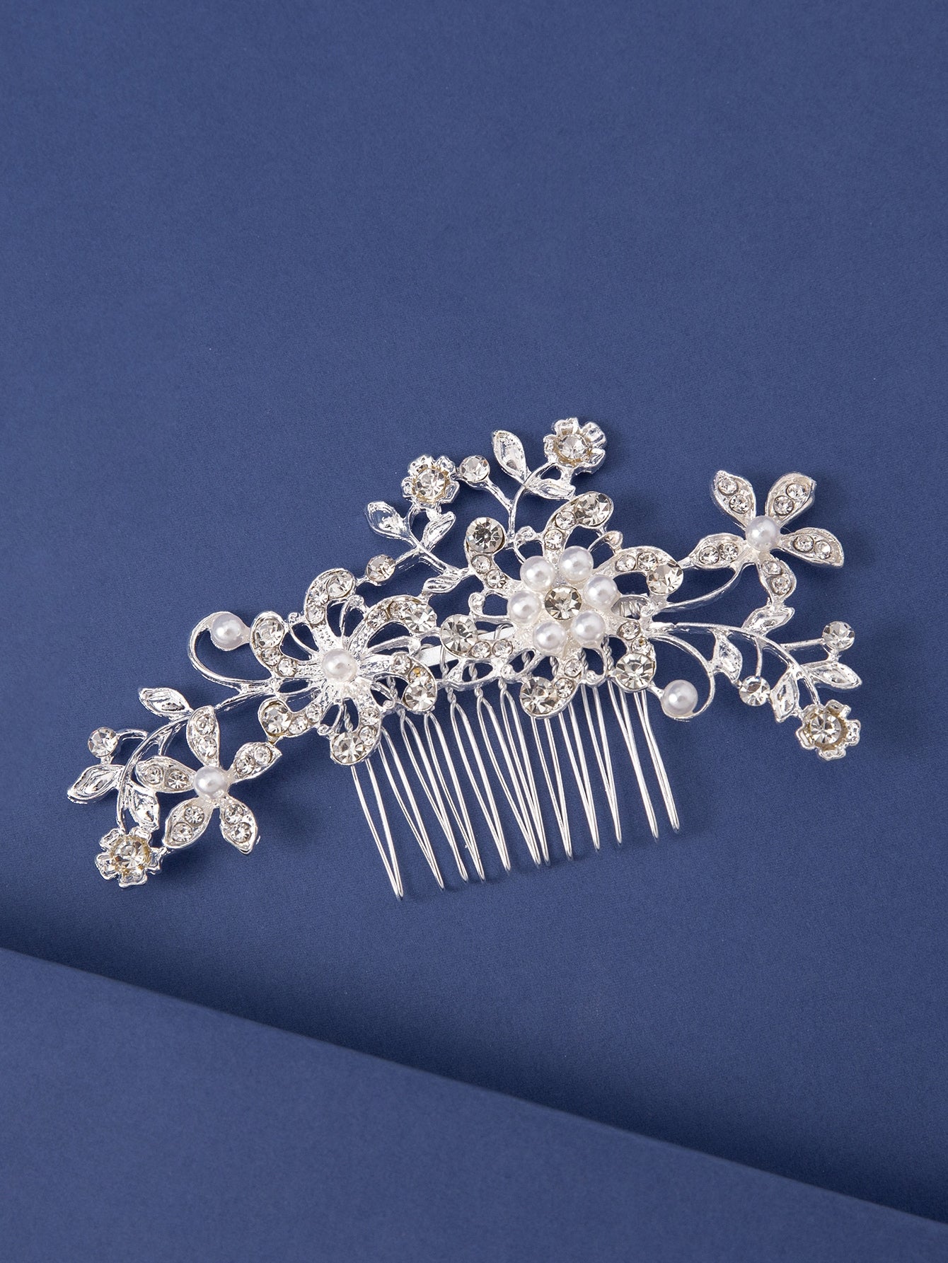 Faux Pearl & Rhinestone Flower Decor Elegant Bridal Hair Pin Tiaras