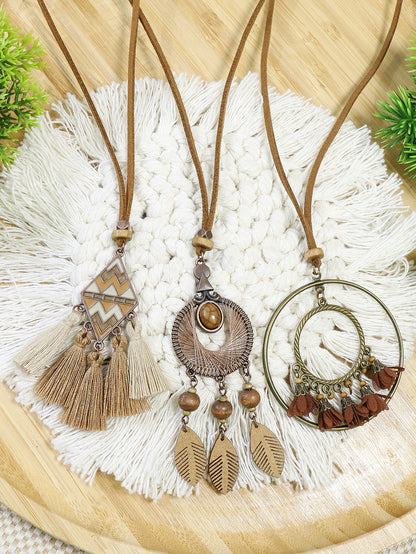 3pcs Flower & Tassel Charm Necklace