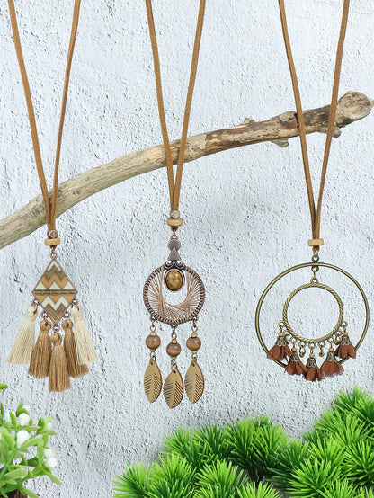 3pcs Flower & Tassel Charm Necklace