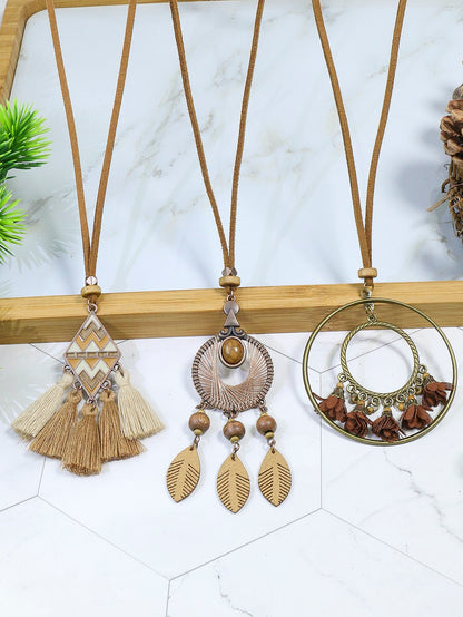 3pcs Flower & Tassel Charm Necklace