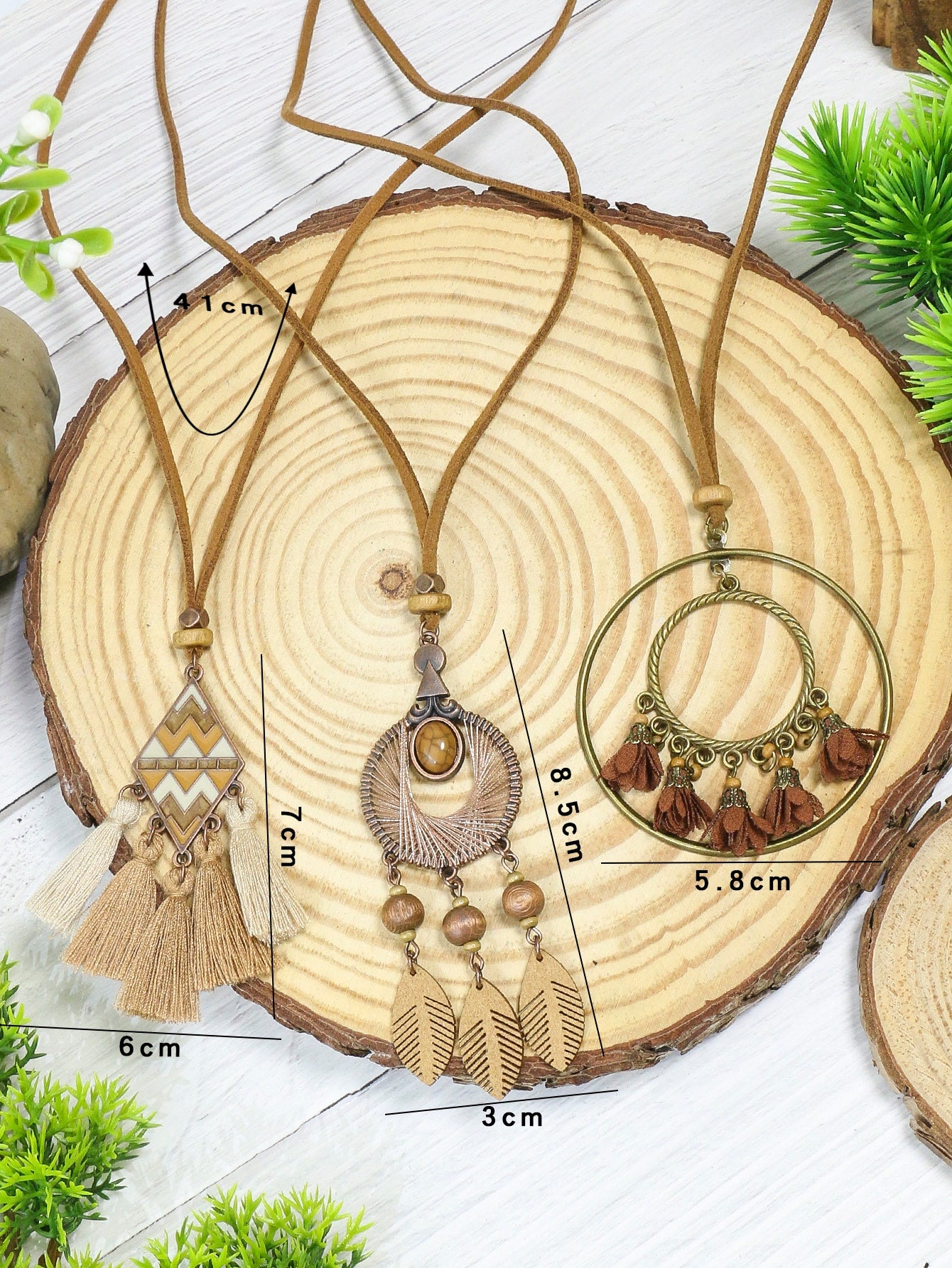 3pcs Flower & Tassel Charm Necklace