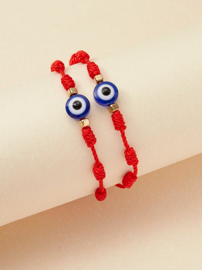 2pcs Evil Eye Detail Bead Decor Braided Bracelet