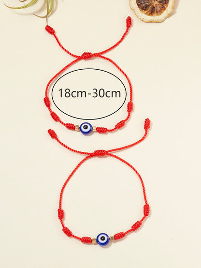 2pcs Evil Eye Detail Bead Decor Braided Bracelet