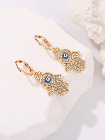 Evil Eye Decor Rhinestone Hamsa Hand Drop Earrings