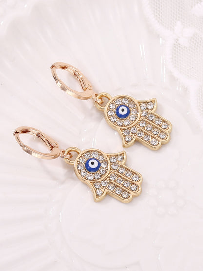 Evil Eye Decor Rhinestone Hamsa Hand Drop Earrings