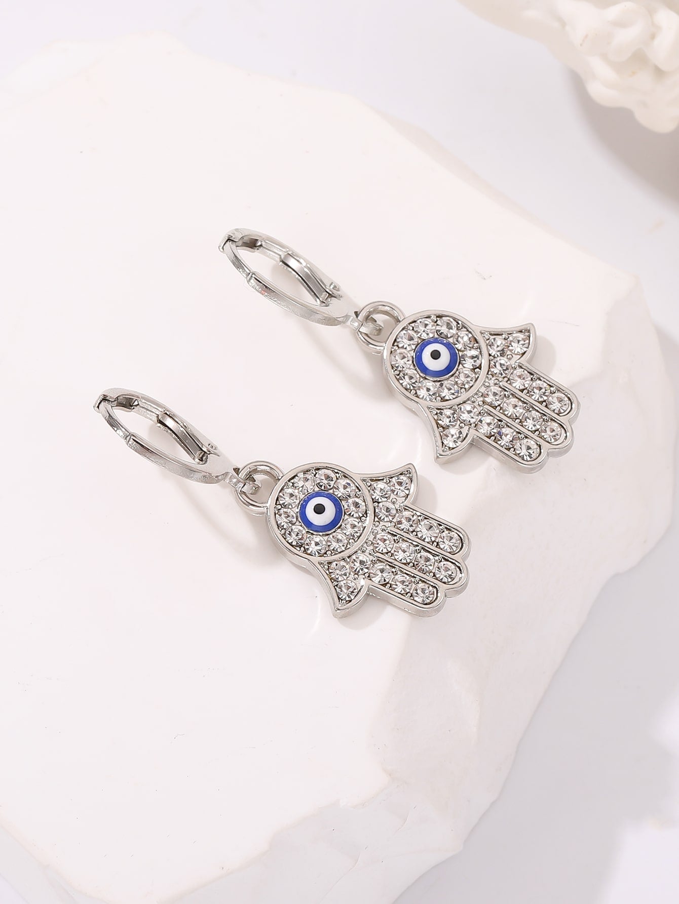 Evil Eye Decor Rhinestone Hamsa Hand Drop Earrings