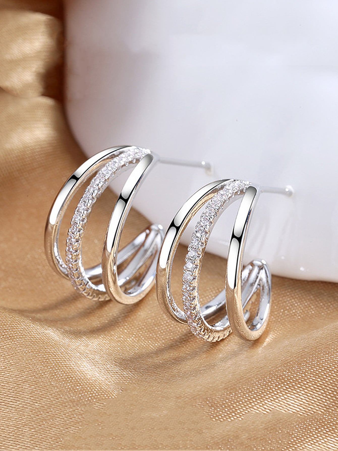 Cubic Zirconia Decor Cuff Hoop Earrings