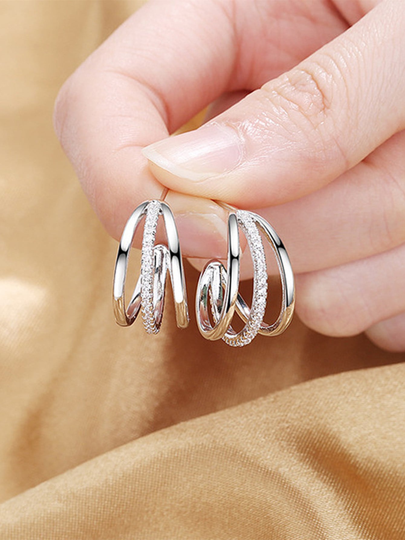 Cubic Zirconia Decor Cuff Hoop Earrings