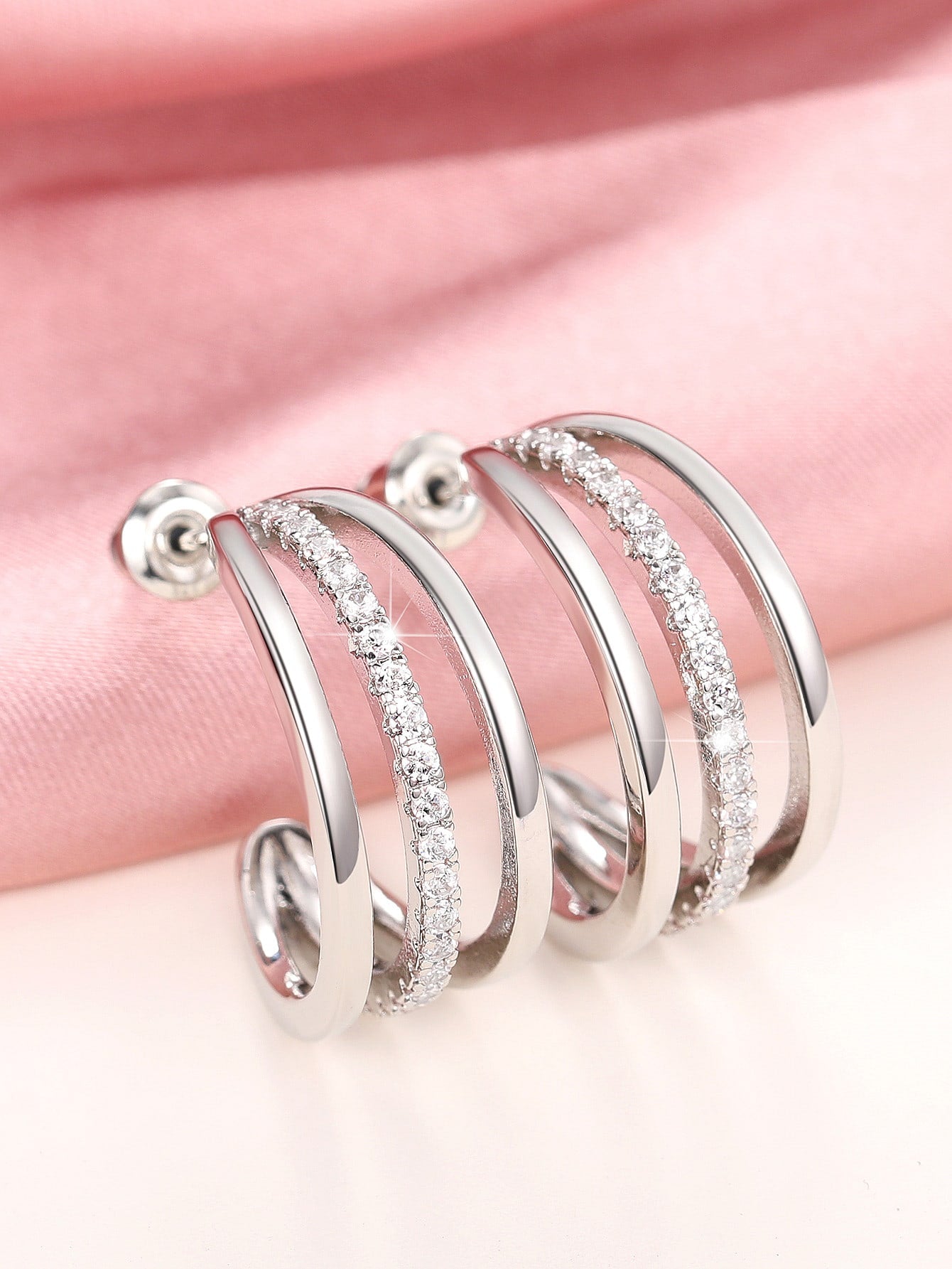 Cubic Zirconia Decor Cuff Hoop Earrings