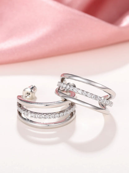 Cubic Zirconia Decor Cuff Hoop Earrings