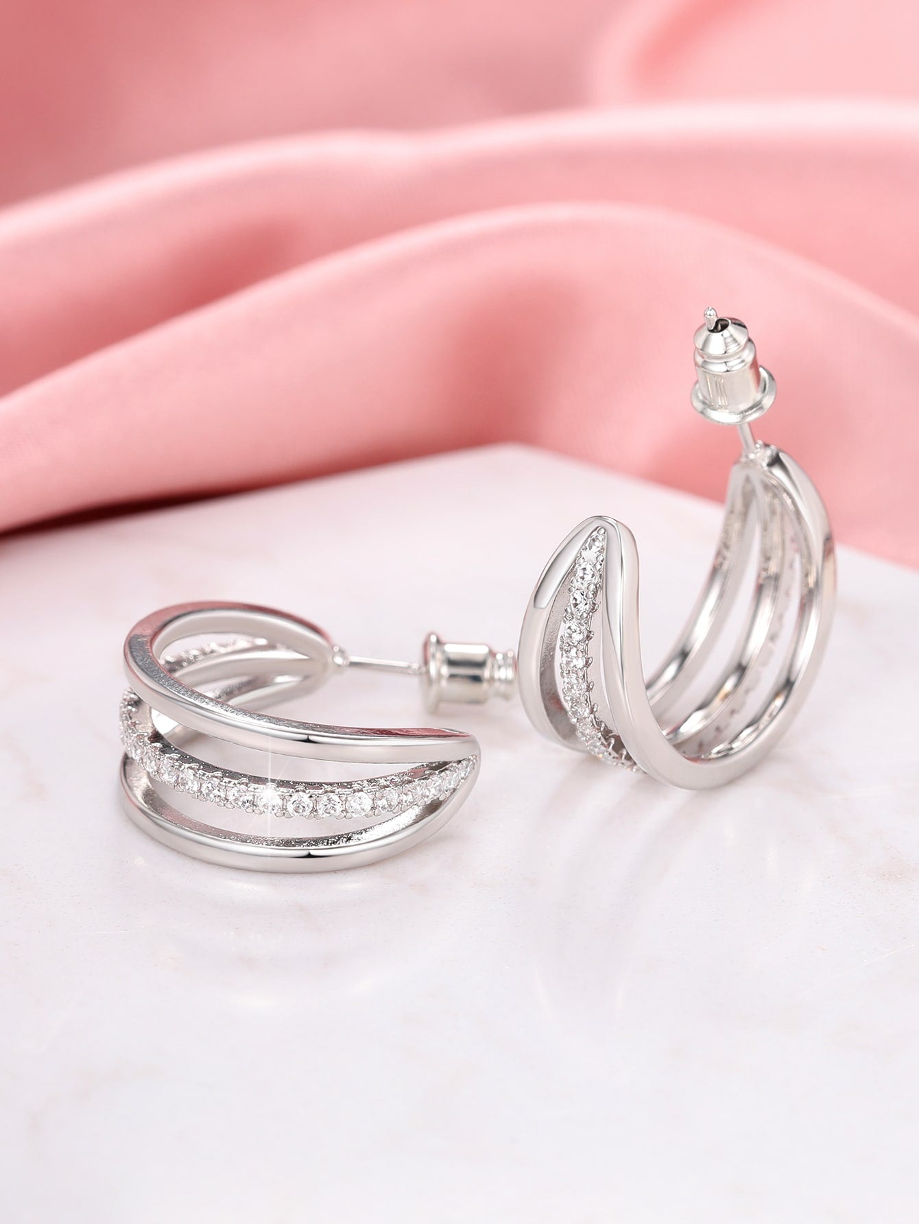 Cubic Zirconia Decor Cuff Hoop Earrings