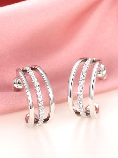 Cubic Zirconia Decor Cuff Hoop Earrings