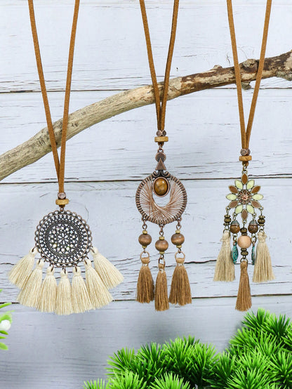 3pcs Flower & Tassel Charm Necklace