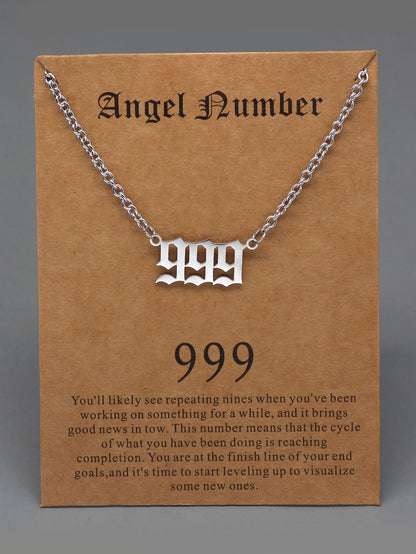 Stainless Steel Angel Number Pendant Necklace