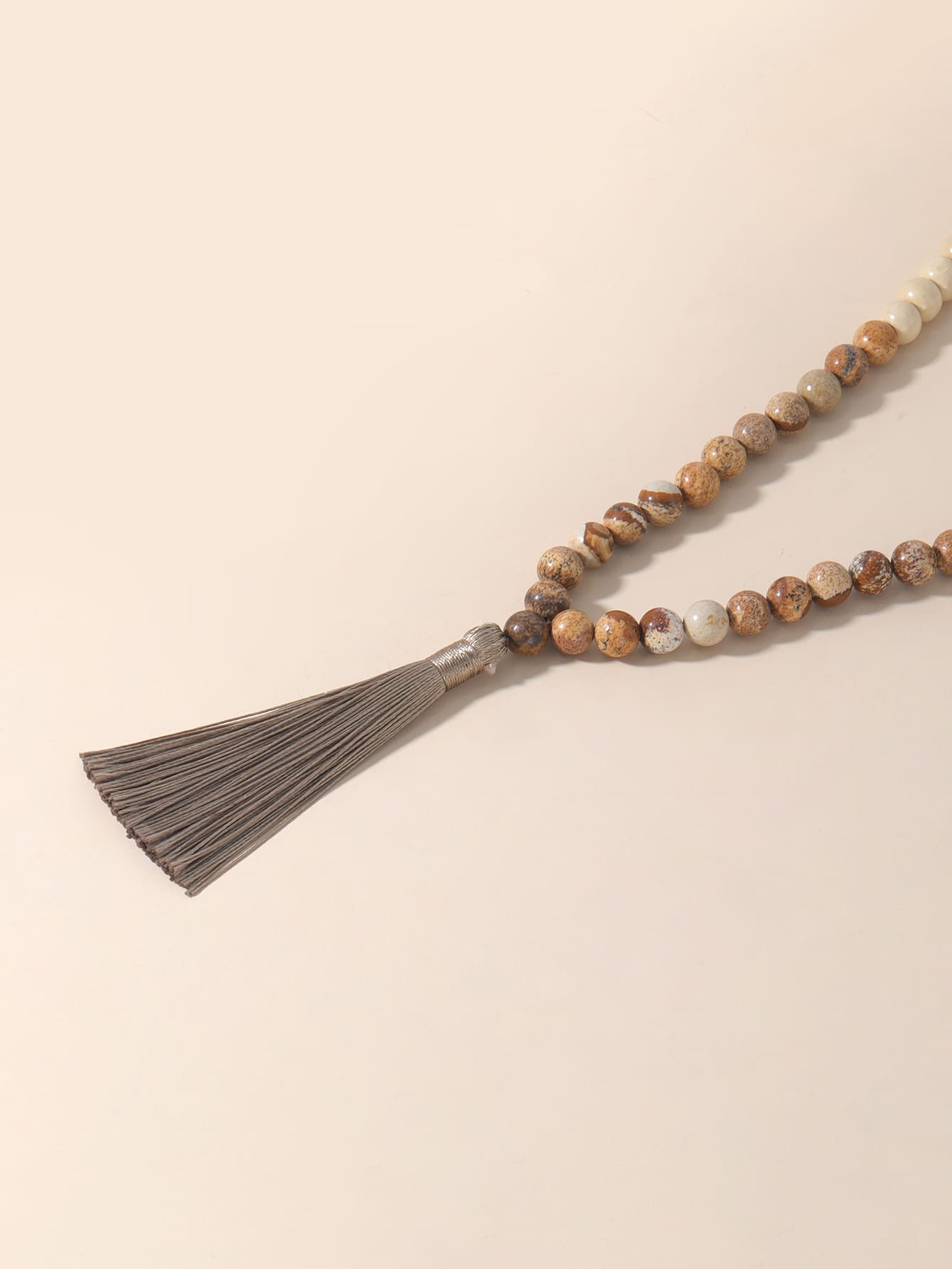 Stone Rose Quartz & Wood Beads Necklace