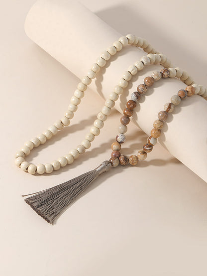 Stone Rose Quartz & Wood Beads Necklace