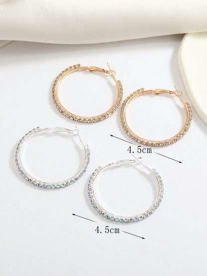 2pairs/set Rhinestone Decor Hoop Earrings