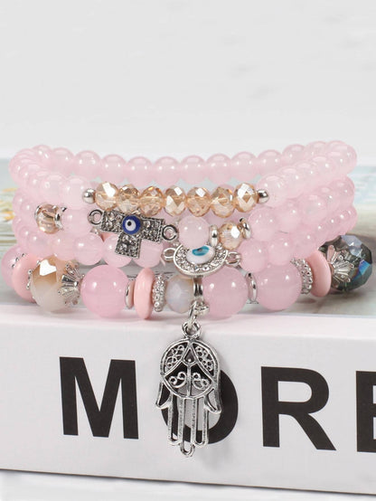 4pcs/set Boho Cross & Hamsa Hand Decor Beaded Bracelet