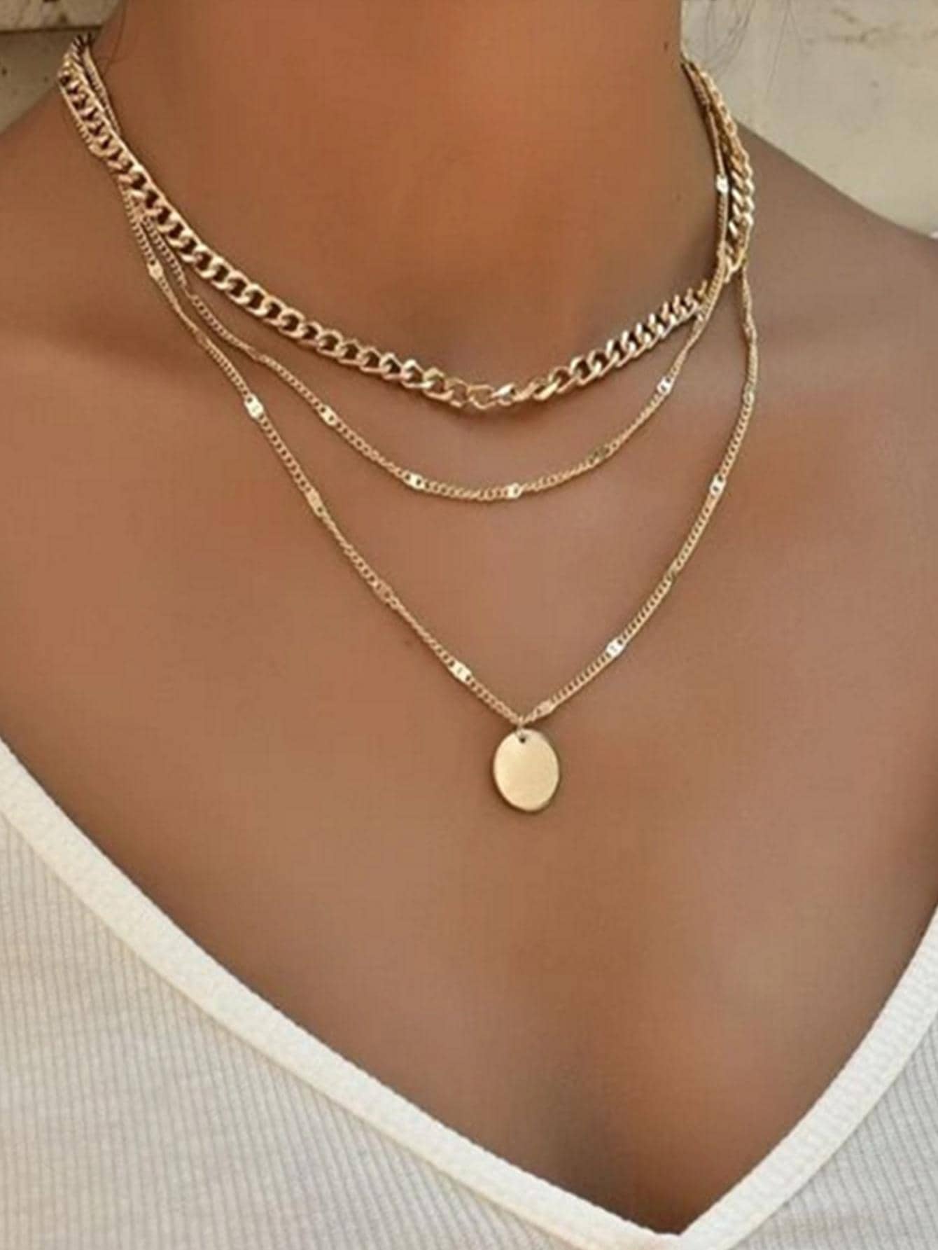 Disc Decor Layered Chain Necklace