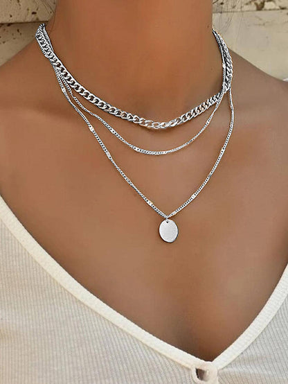 Disc Decor Layered Chain Necklace