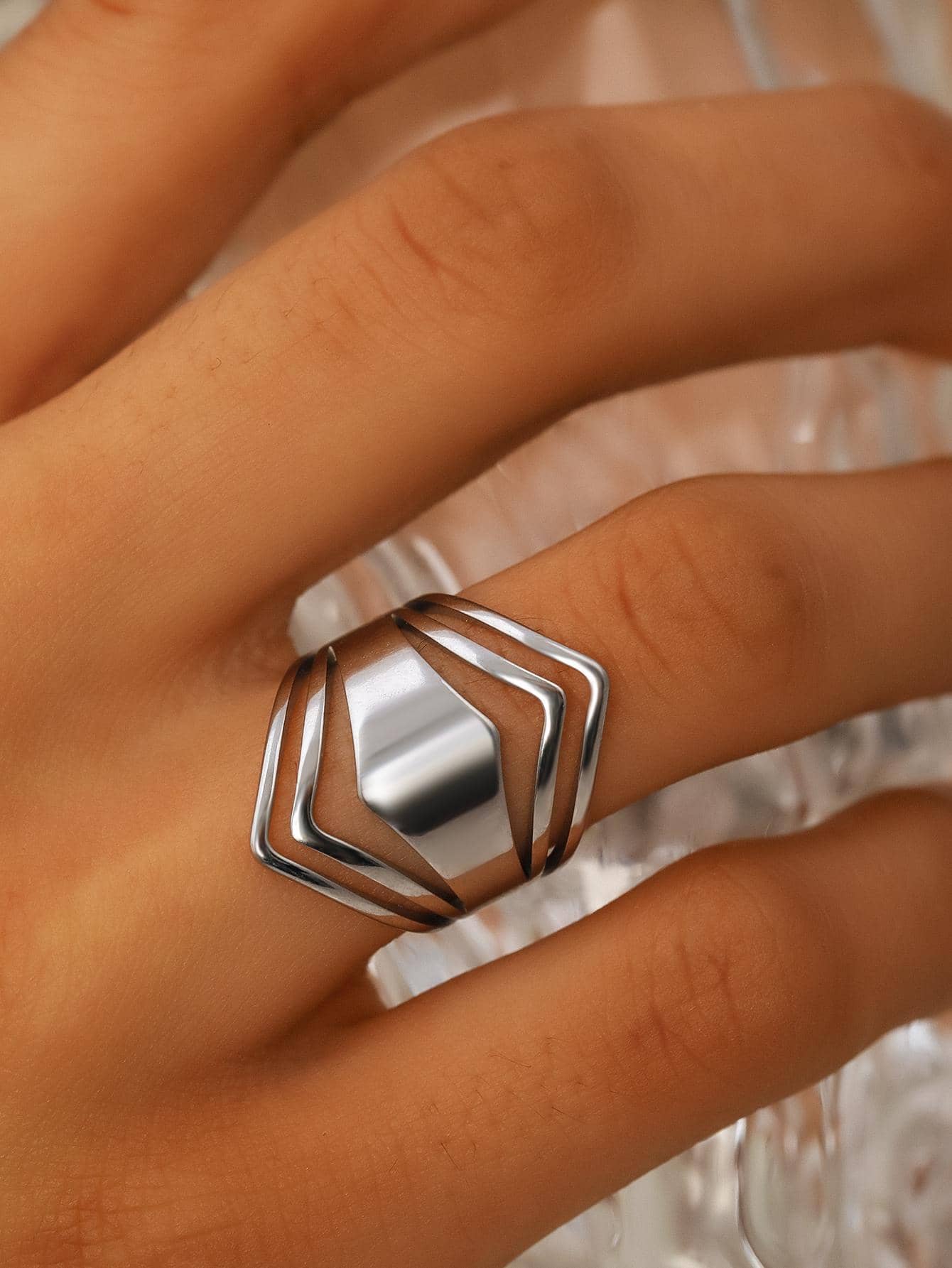 Stainless Steel Geometric Rhombus Antique Ring