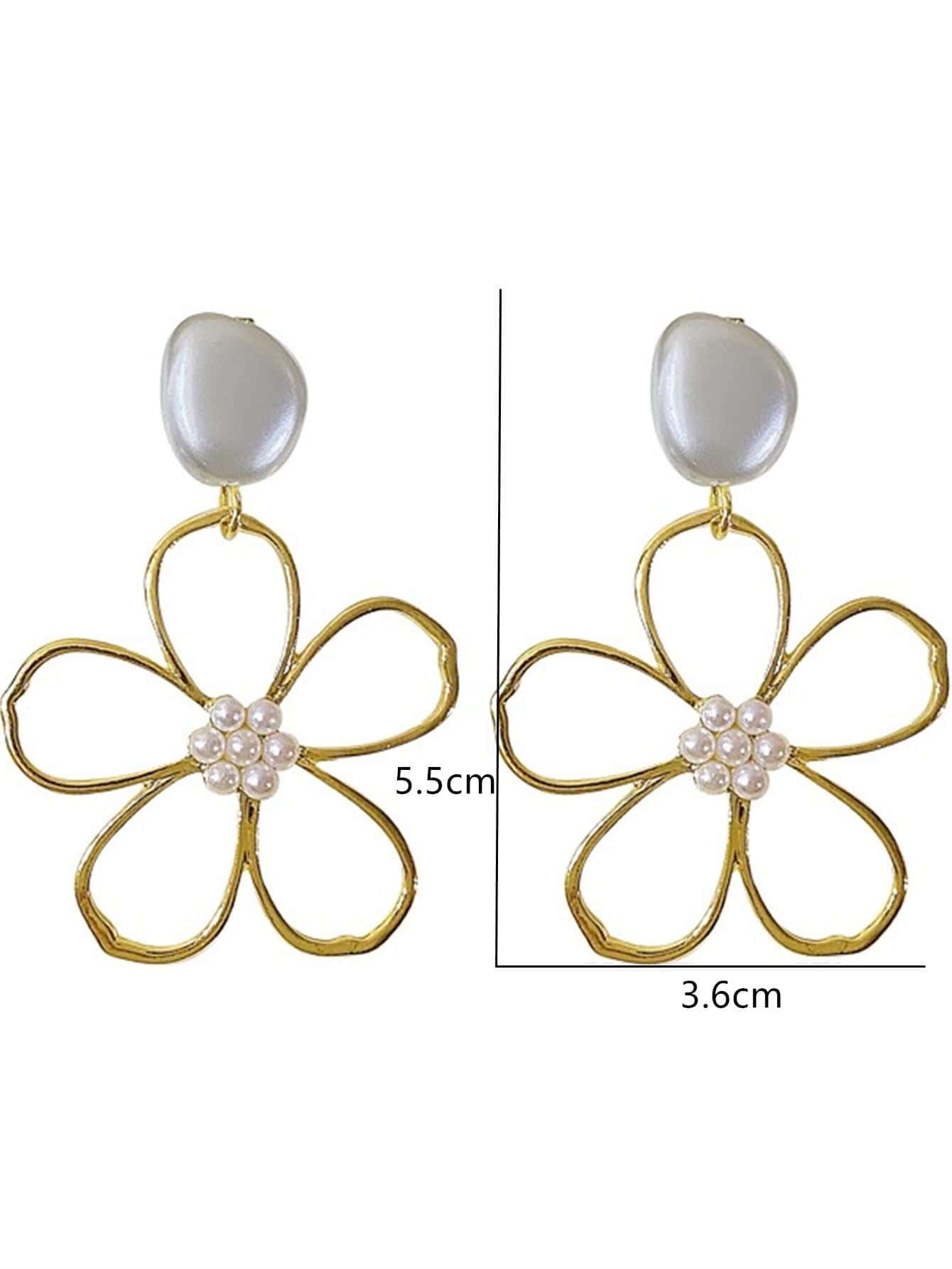 2pcs Faux Pearl Decor Flower Drop Earrings