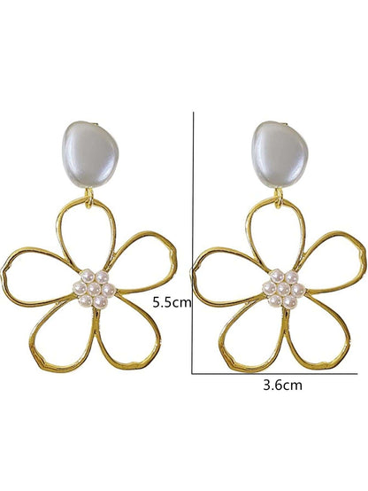 2pcs Faux Pearl Decor Flower Drop Earrings