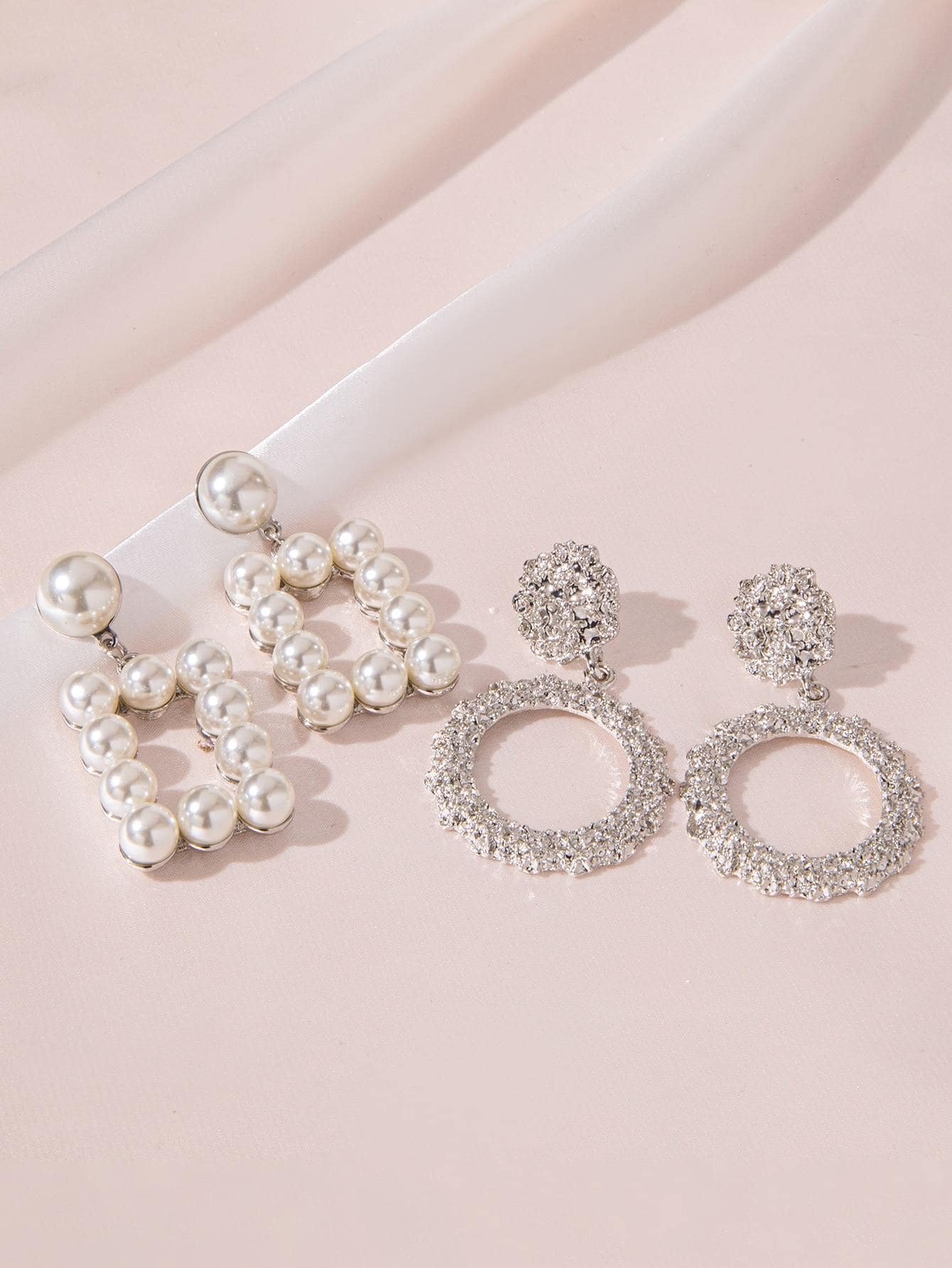 Elegance Duo Faux Pearl Drop Earrings Set