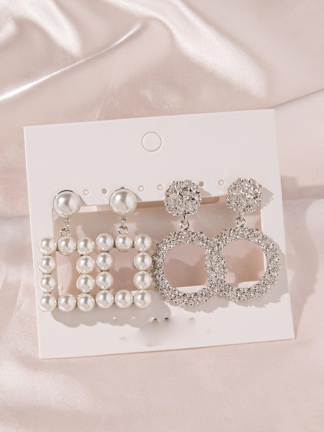 Elegance Duo Faux Pearl Drop Earrings Set