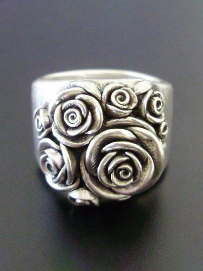 Vintage Copper Alloy Flower Graphic Ring