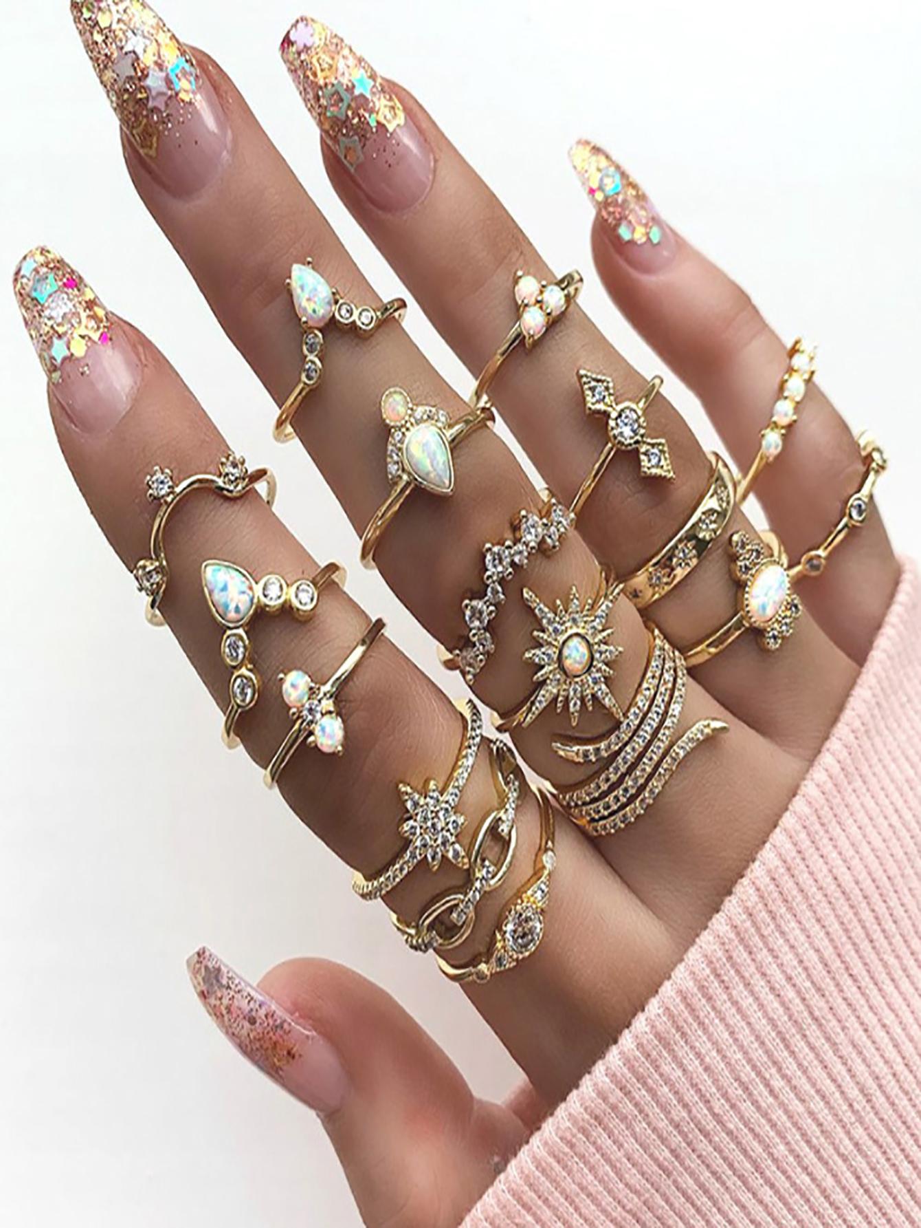 17pcs/set Bohemian Style Snake Casual Party Ring Set