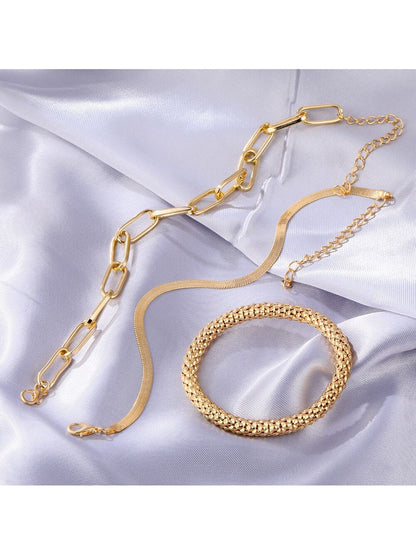 3pcs/set Fashionable Thick Chain & Snake Chain Design Bracelets