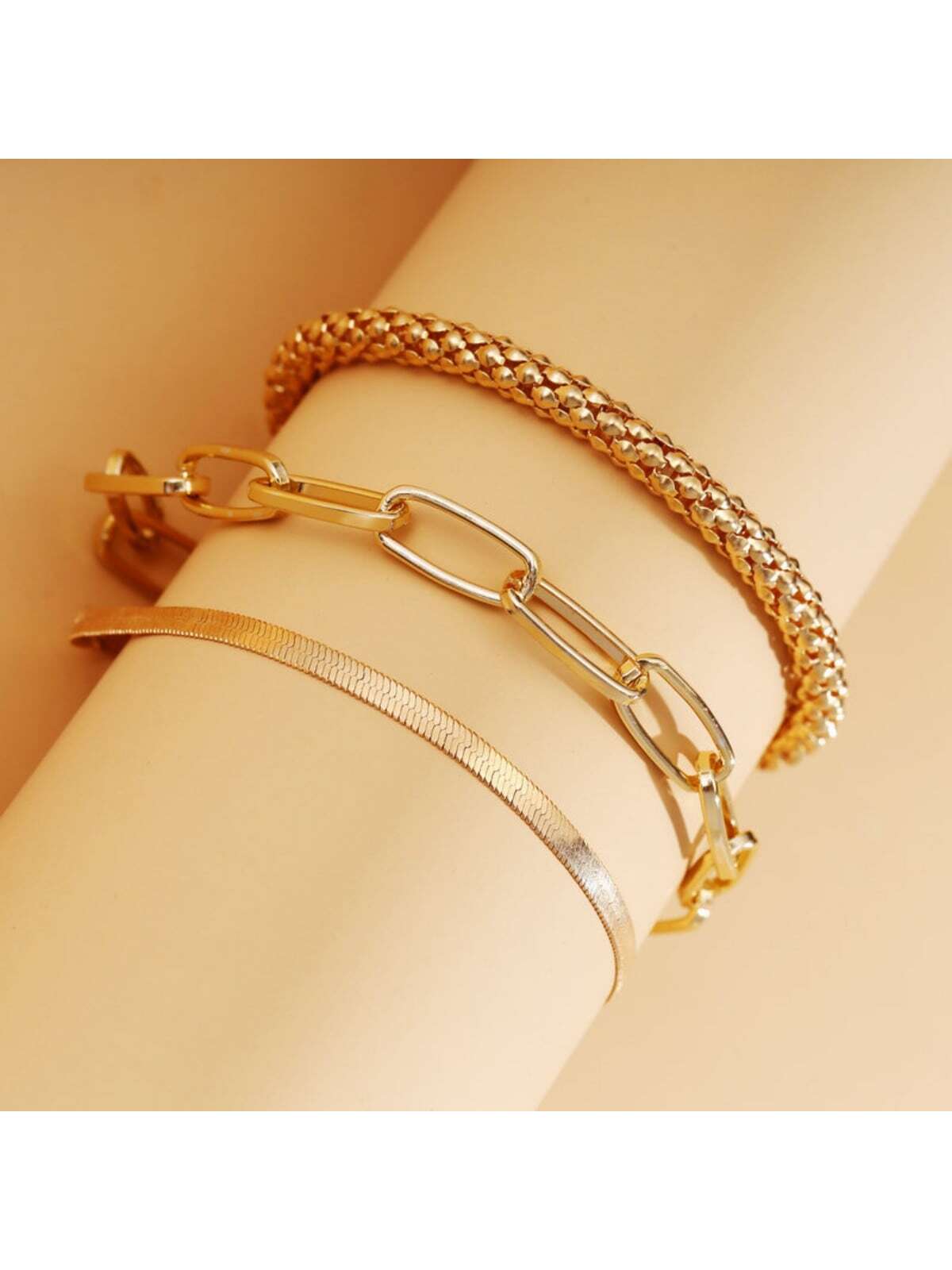 3pcs/set Fashionable Thick Chain & Snake Chain Design Bracelets