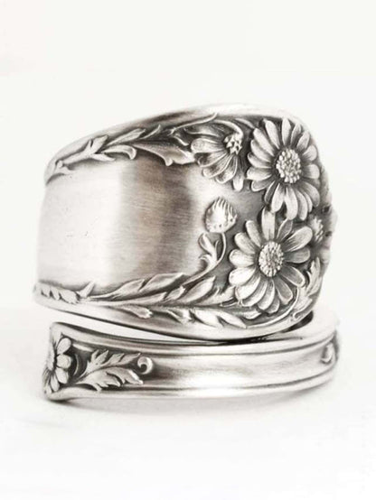 Vintage Copper Alloy Flower Graphic Ring