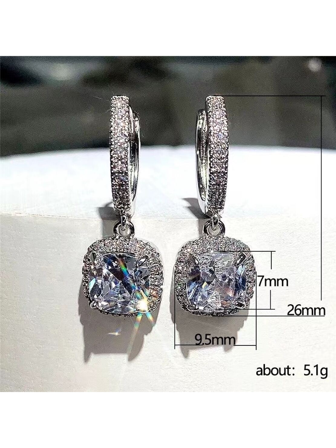 Square Shaped Shimmering Cubic Zirconia Pendant Earrings Set