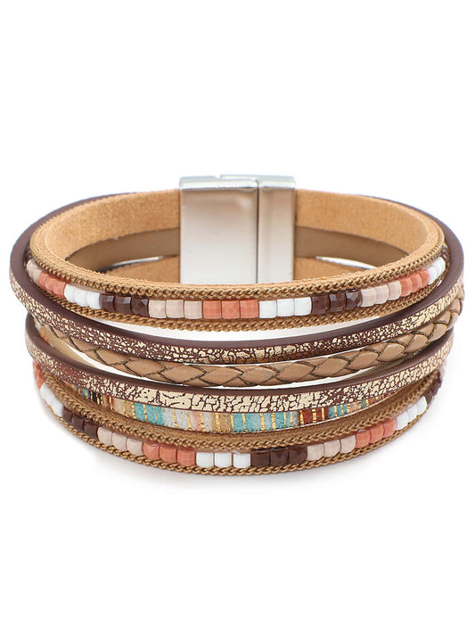 Beaded Bohemian Bliss: Handcrafted Multi-Layer Leather Bracelet