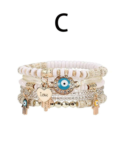 1pc Bohemian Evil Eye & Palm & Heart Charm Beaded Multi-layer Bracelet