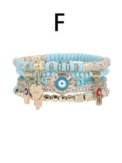 1pc Bohemian Evil Eye & Palm & Heart Charm Beaded Multi-layer Bracelet