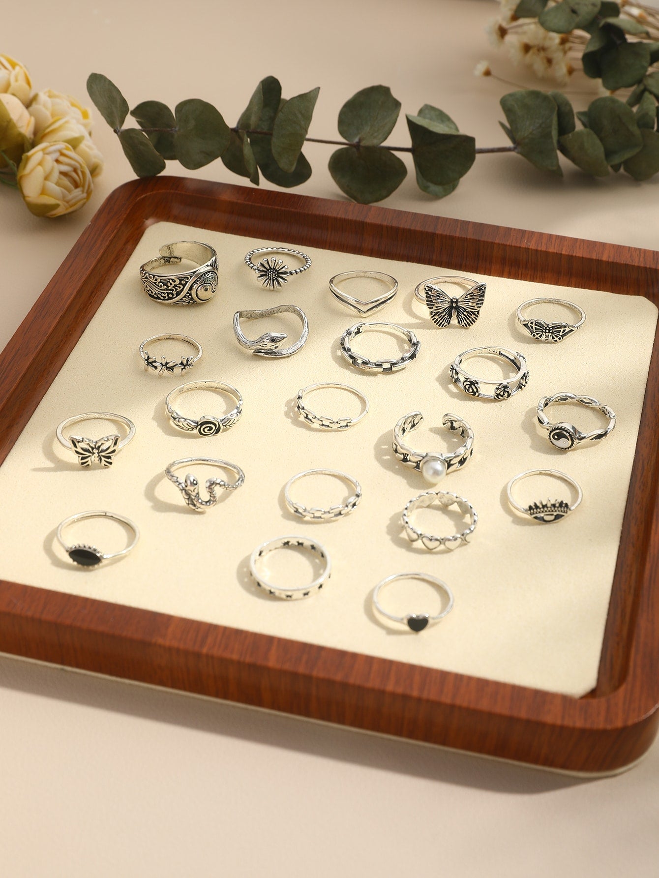 21pcs Vintage Bohemian Style Rings