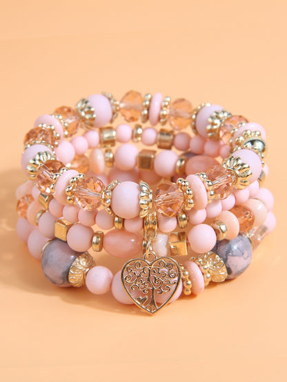 4pcs Simple Beaded Love Heart Pendant Multilayered Bracelet For Women