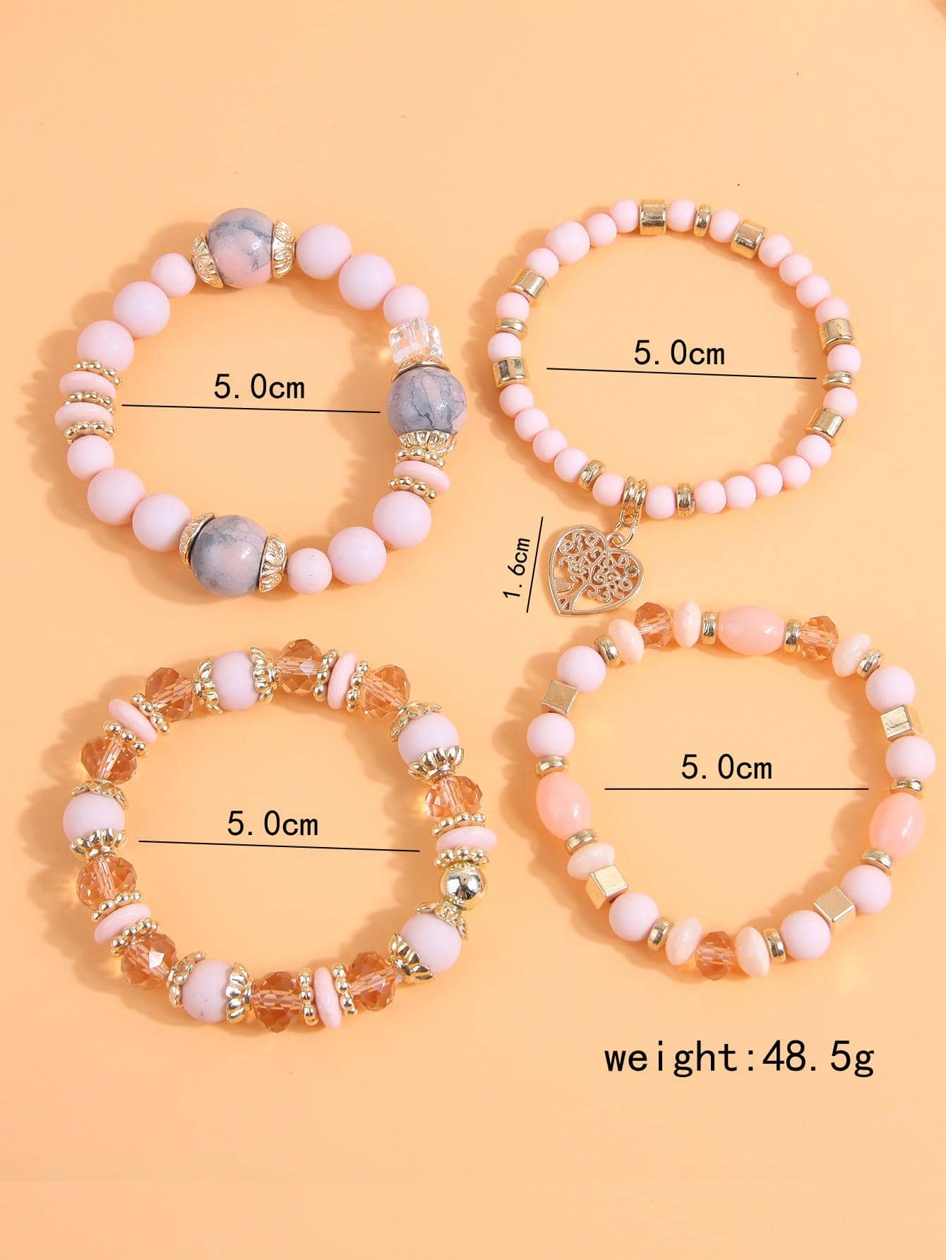 4pcs Simple Beaded Love Heart Pendant Multilayered Bracelet For Women