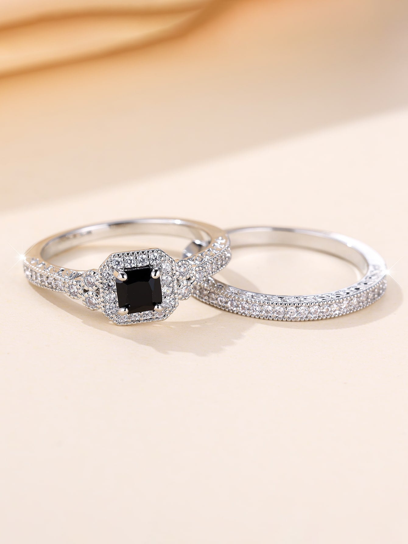 Black Shiny Cubic Zirconia Ring Set