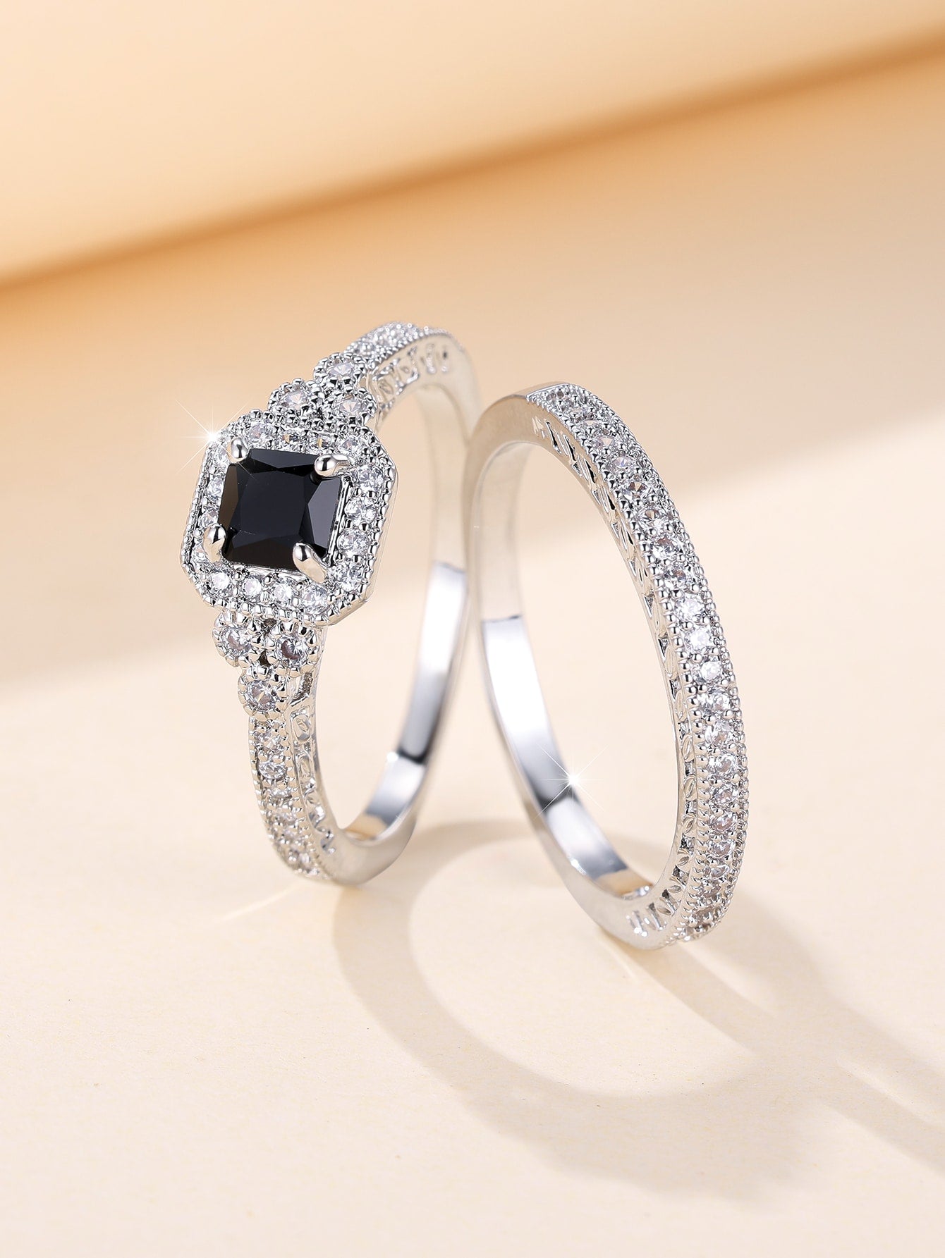 Black Shiny Cubic Zirconia Ring Set