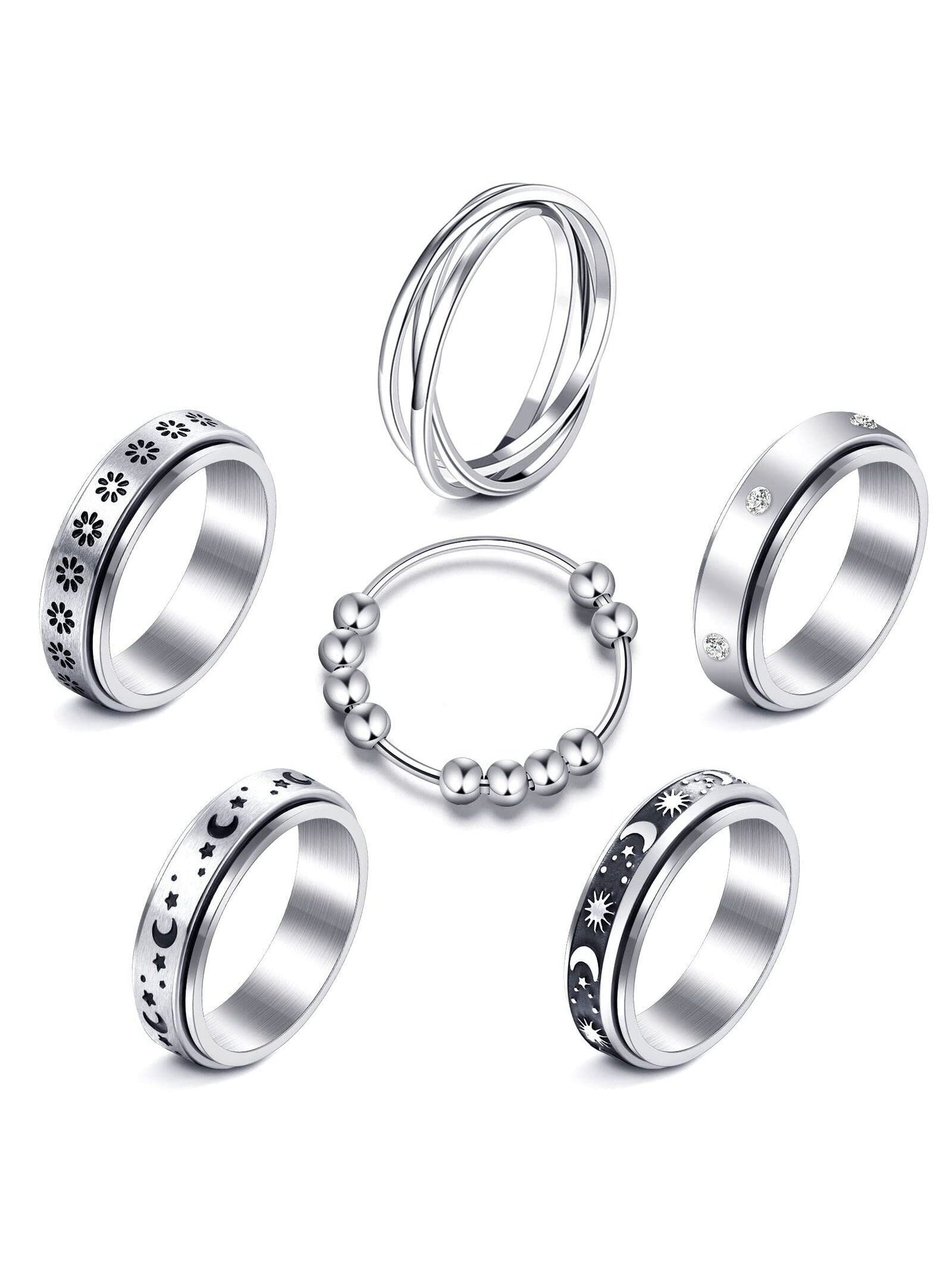 Stainless Steel Spinner Fidget Ring Set