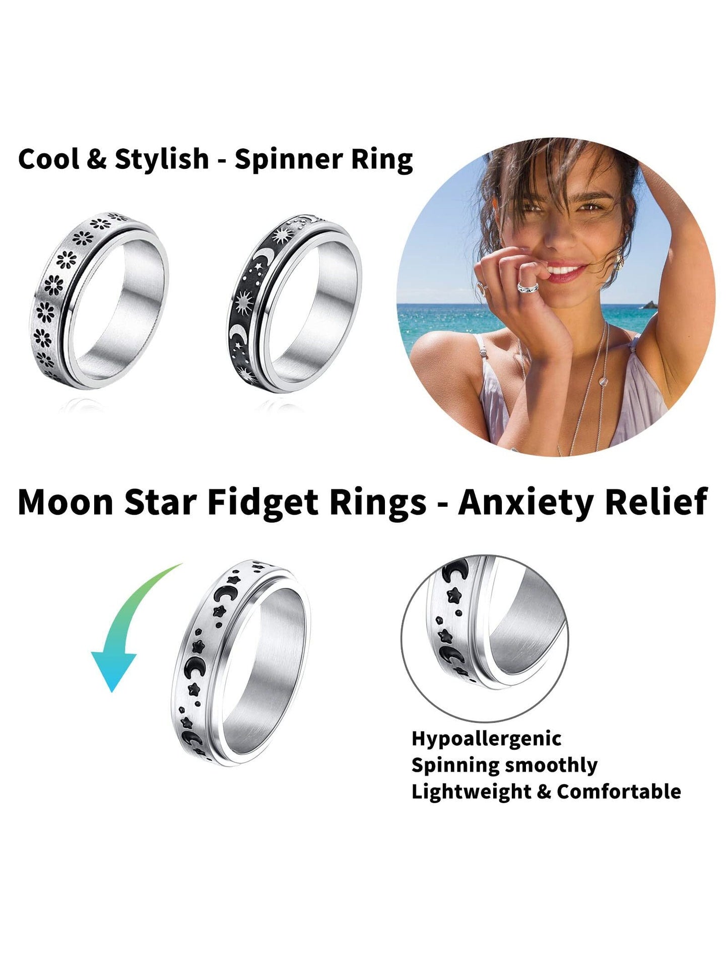 Stainless Steel Spinner Fidget Ring Set