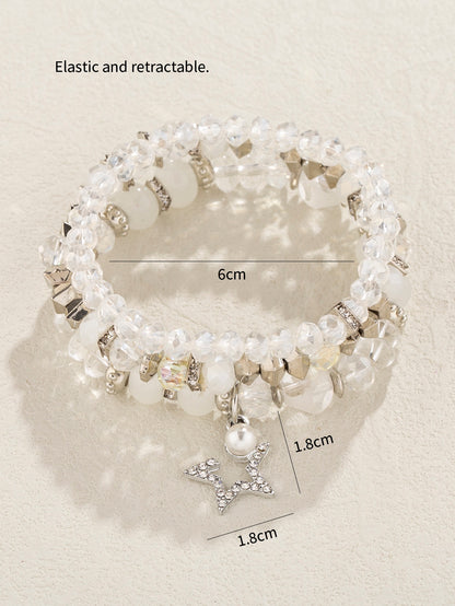 3pcs/set Bohemian Style Women's Crystal Beads & Silver Alloy Block Bracelets