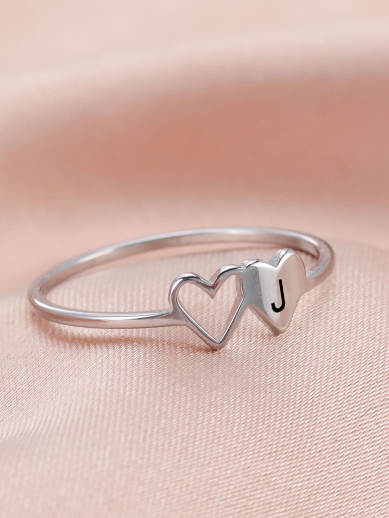 Fashionable Double Heart & Letter Ring