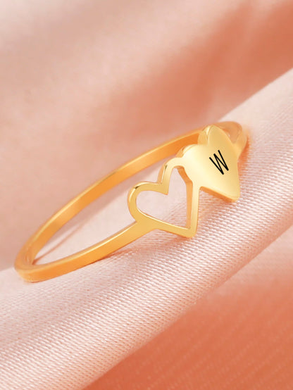 Fashionable Double Heart & Letter Ring